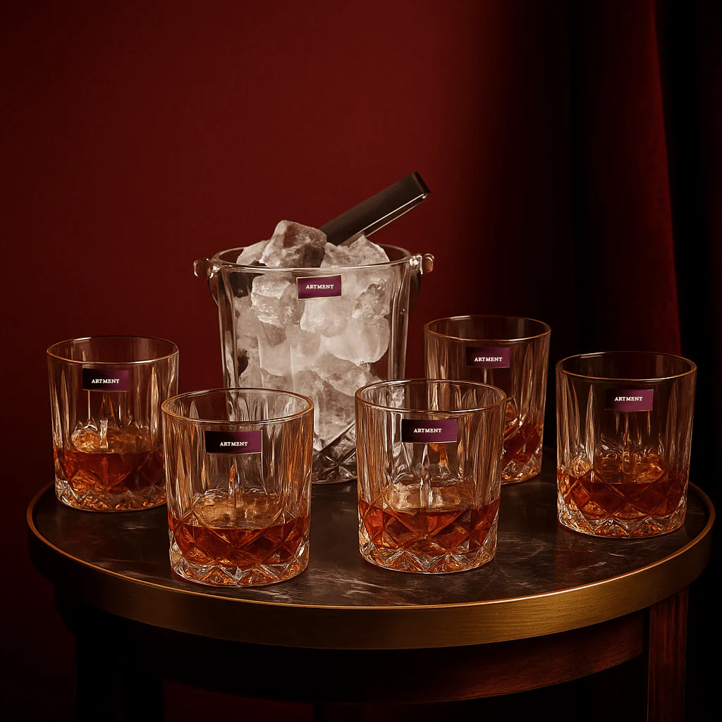 The Crystal Frost Set (1 Ice Bucket + 6 Whiskey Glasses)